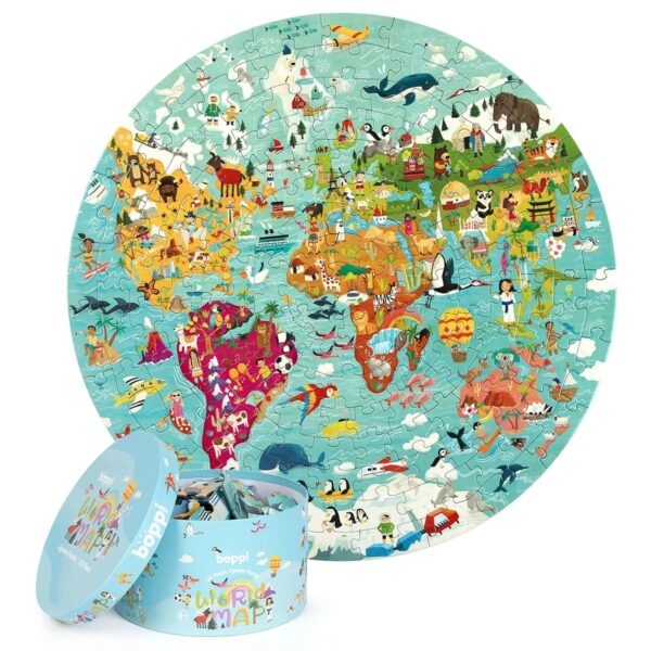 boppi wereldkaart puzzel 4RWD wereldkaartpuzzel puzzel rond formaat in op berg doos 150 stukjes