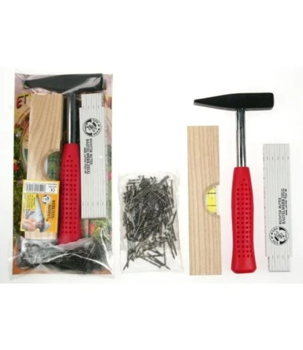 kids-at-work-kleine-timmerset-kids1 Kids at work Gereedschap voor kinderen Gereedschapsset klein - 4-delig