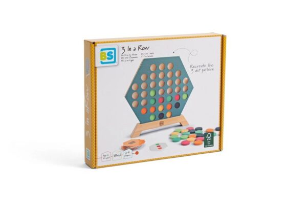 3bijekaar1 BS Toys Houten speelgoed - 3 bij elkaar (variant van 4 op een rij)