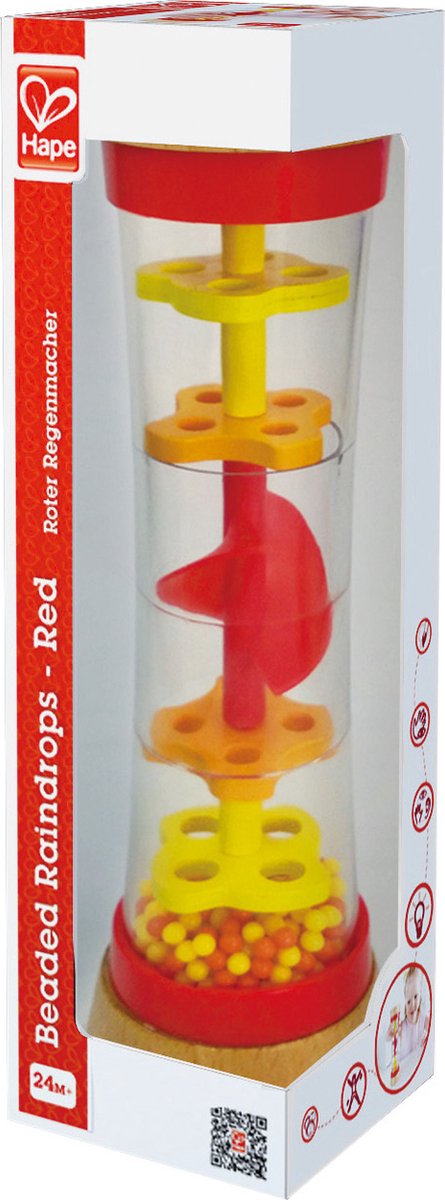 regenmaker rood5 Hape Regenmaker – Rood | Zintuiglijk Speelgoed voor Baby’s