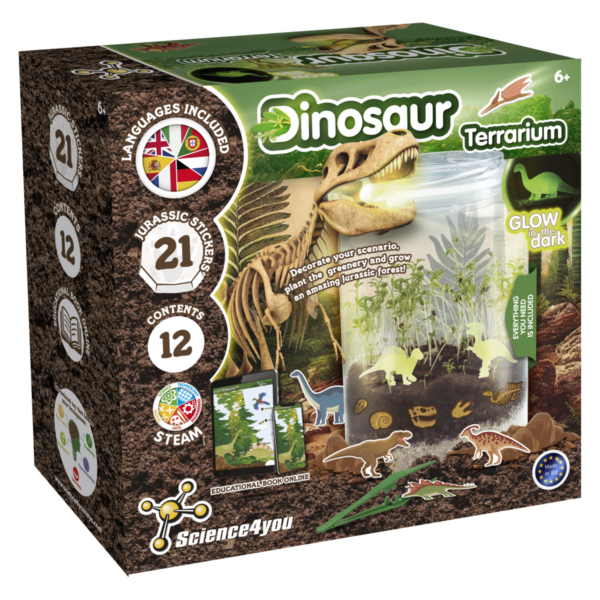 jurrasic Science4you Glow in the Dark Dino Terrarium - Bouw je Eigen Mini-Ecosysteem – STEAM - Experimenteerset