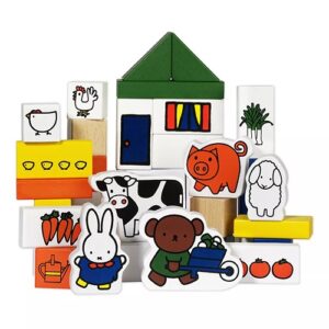 Nijntje houten blokken boerderij - 28 delig peuter speelset met boerderijdieren, bouwblokken Bambolino Toys