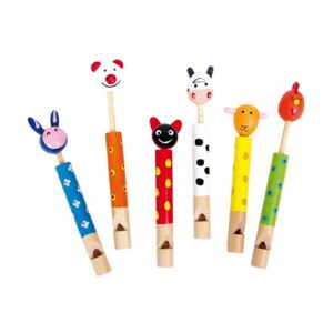 6 houten dierenfluiten voor kinderen – koe, haan, ezel en meer