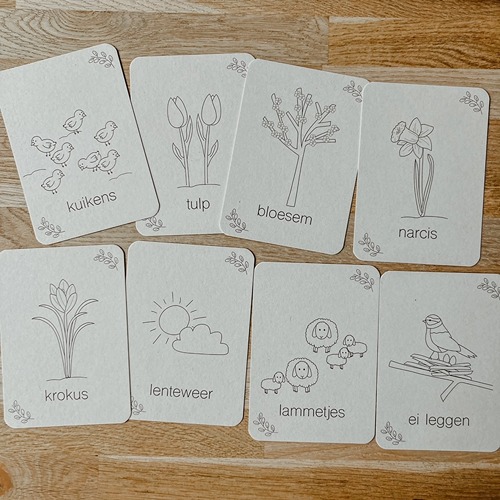 Lente flashcards Montessori speelgoed – educatieve kaarten voor de seizoenstafel van Wildebras