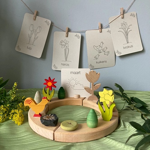 Lente flashcards Montessori speelgoed – educatieve kaarten voor de seizoenstafel van Wildebras