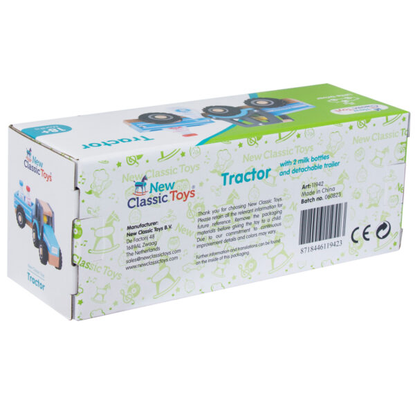New Classic Toys houten tractor met aanhanger Tractor met aanhanger en melkflessen van hout – New Classic Toys boerderij speelgoed