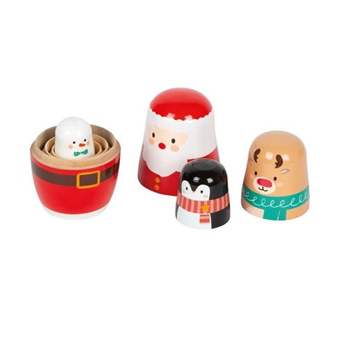 Kerst matroesjka van hout met rendier, pinguïn en sneeuwman