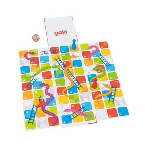 Houten slangen en ladders spel van Goki educatief speelgoed