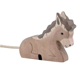 Van duurzaam hout handgemaakte ezel liggend waldorf geinspiteerd van Holztiger bij Het Speellab