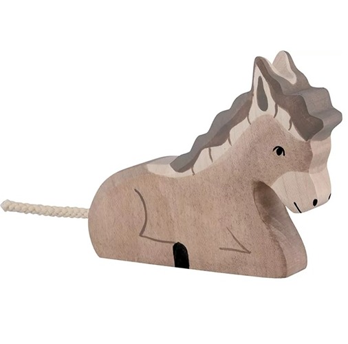 Van duurzaam hout handgemaakte ezel liggend waldorf geinspiteerd van Holztiger bij Het Speellab