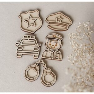 Kleine vultrays politie van Leuk met Letters – houten sensorisch speelgoed