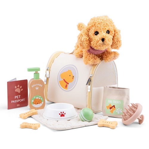 woet-speelgoed-hond-verzorgingsset-peuters-kleuters Speellab foto van de Woet knuffelhond en verzorgingsaccessoires