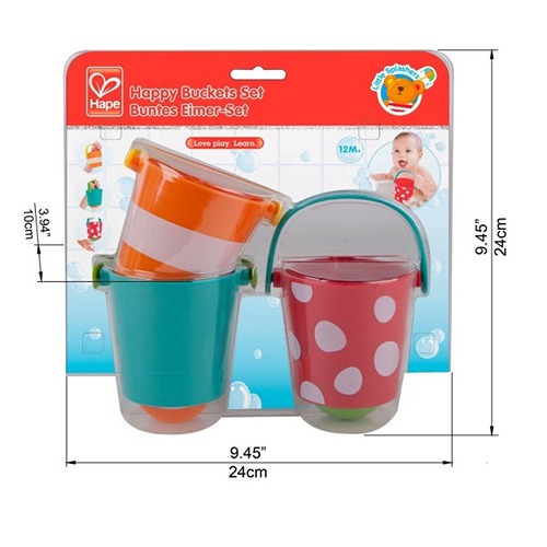 Drie Hape bademmertjes met verschillende water-effecten voor peuters.