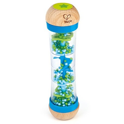 Blauwe Hape regenmaker van duurzaam hout en kunststof voor baby’s – sensorisch speelgoed