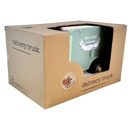 Stoere houten vrachtwagen met robuuste rubberen wielen