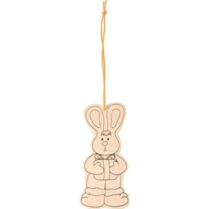 Drie paashaasjes van hout om zelf te beschilderen, met een toutje voor het ophangen