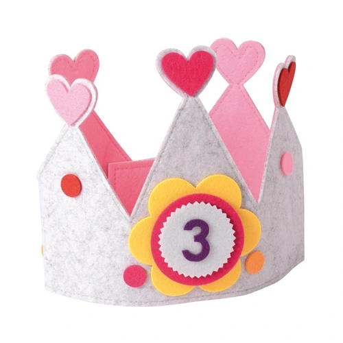 Eduplay verjaardagskroon van vilt in rose, een vrolijke en duurzame feestkroon voor kinderen met een verstelbare klittenbandsluiting voor een perfecte pasvorm.